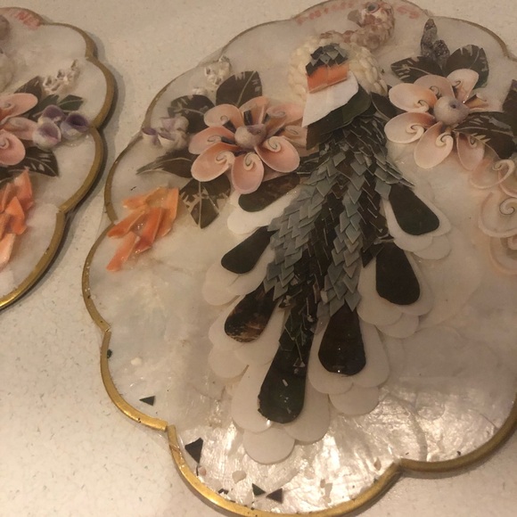 VTG 60s Pair Capiz Shell Art Wall Plaques Original Packaging Made in Philippines - Picture 11 of 15